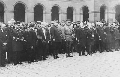 Marshal Joffre, General Pershing and President Poincaré Welcoming the First Contingent of American Troops to Arrive in France, at the Hôtel des Invalides, Paris, 4 July 1917 by C. Chusseau Flaviens